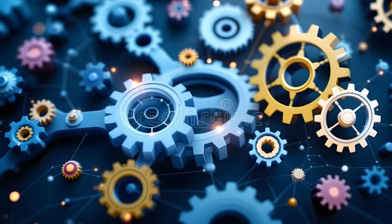 Workflow diagram, interconnected gears, seamless automation, bright colors, 3D rendering Pexels photo