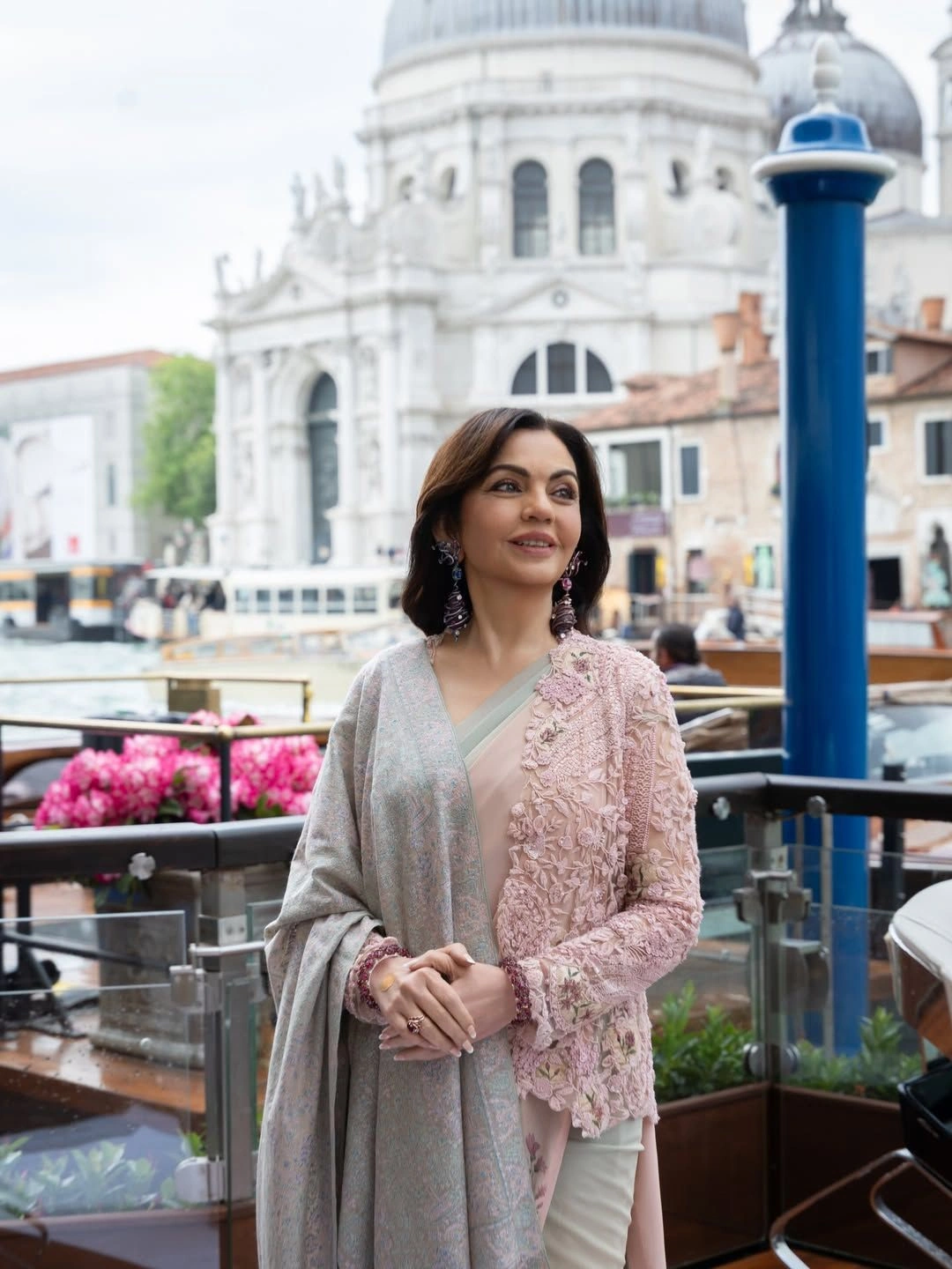 Ambani Venice Show: Nita’s Anamika Khanna sari & Wallace Chan gems