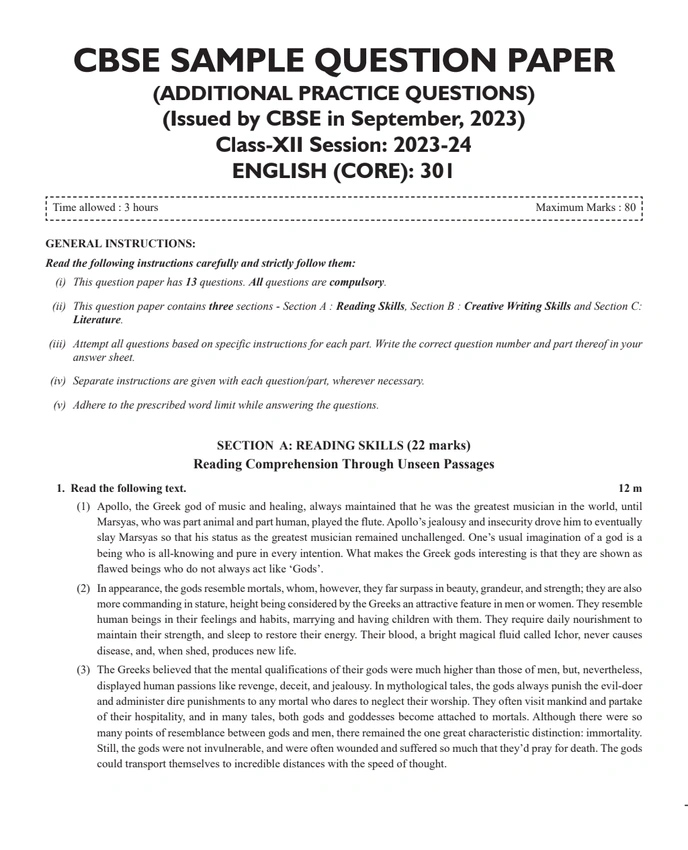 CBSE Releases English Sample Paper for 2025-26 Board Exams