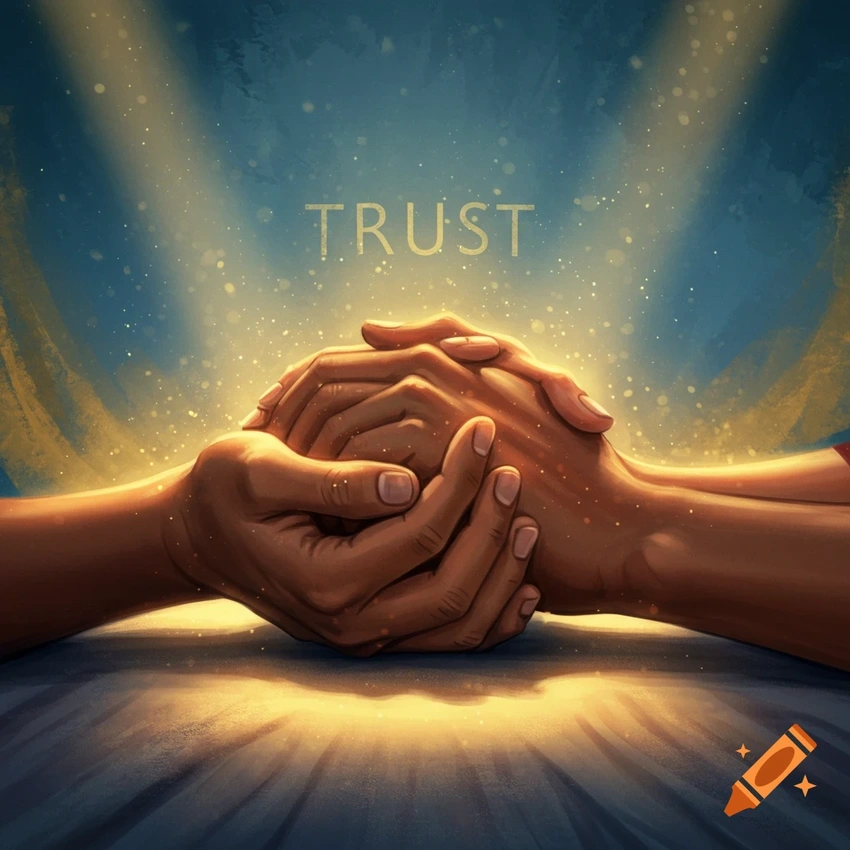 Two hands clasped, strong relationship, trust metaphor