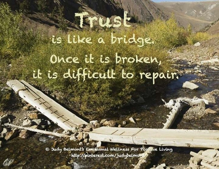 Crumbled bridge, broken trust metaphor