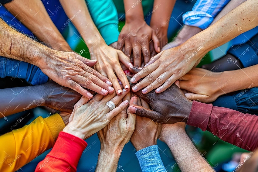 Diverse generations united hands