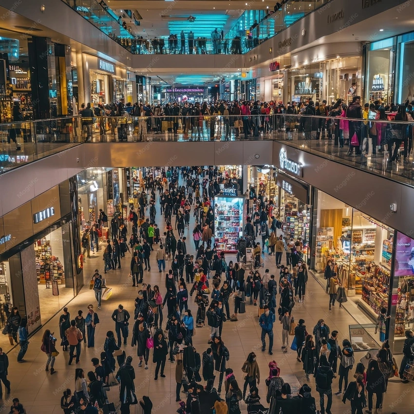 consumerism addiction shopping mall crowd