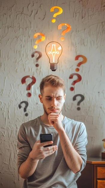 person with question mark over head pondering phone vs book