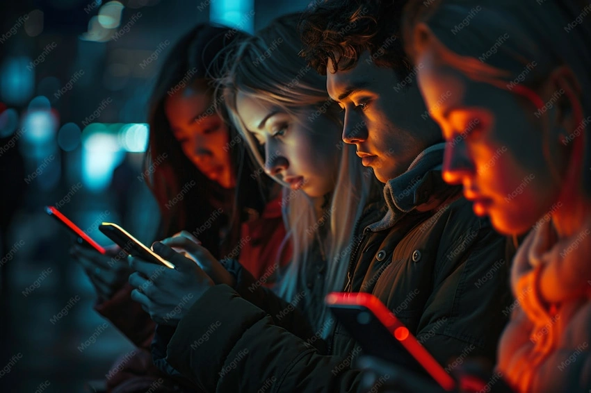 person scrolling phone glowing screen addiction