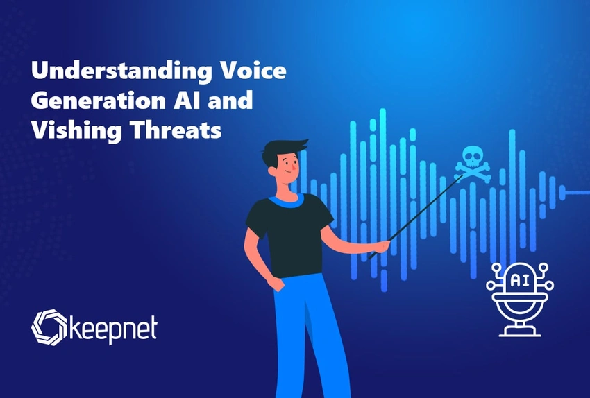 AI voice waveform, cyber threat