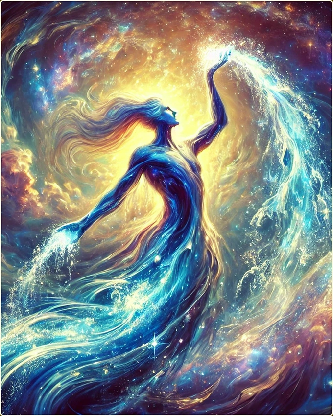 Aquarius woman abstract art, cosmic, independent