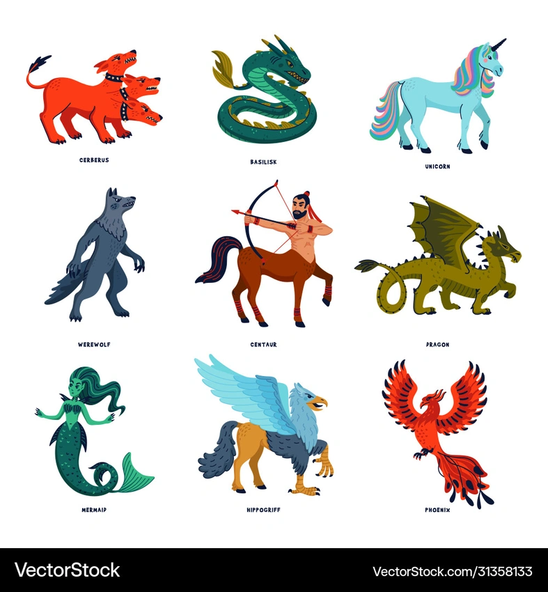 Earth water signs illustration, mystical creatures hiding