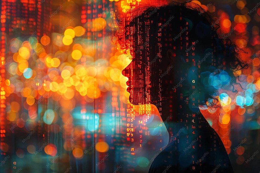 abstract data visualization with subtle human silhouettes