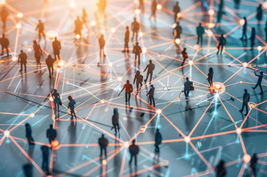 abstract representation of interconnected networks and diverse people working together