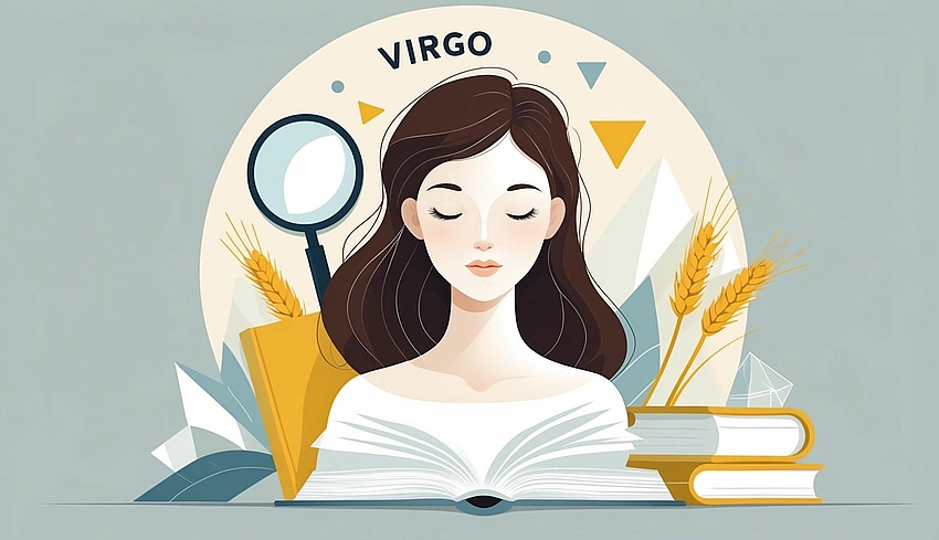 Virgo examining details with magnifying glass, perfectionist dilemma