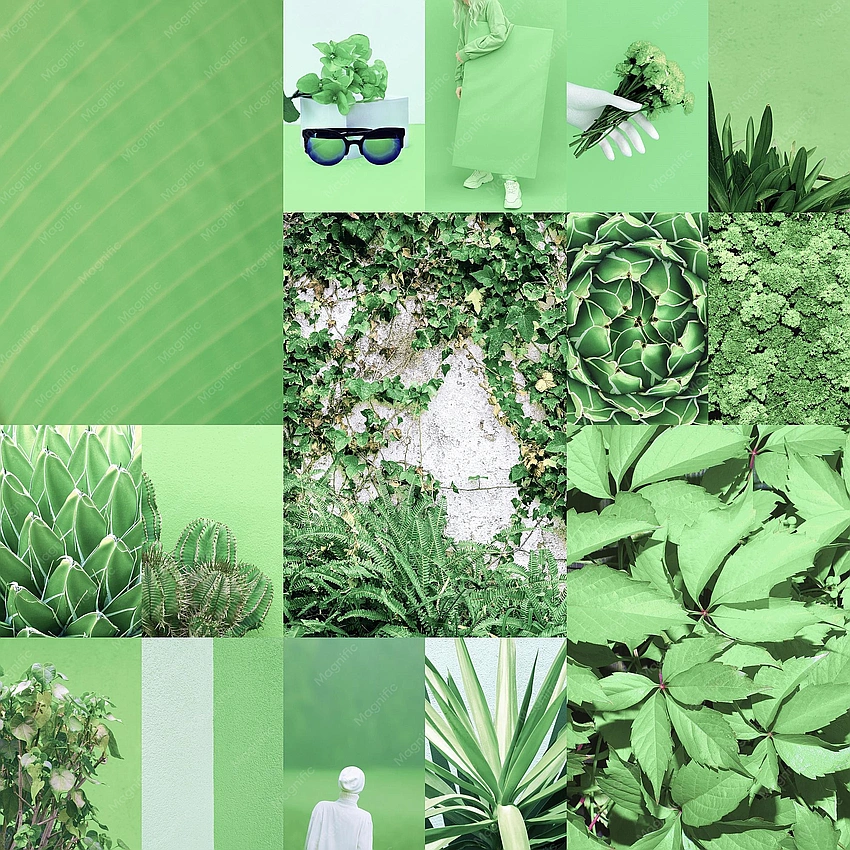 abstract 'clean beauty' collage, green aesthetics, minimalist