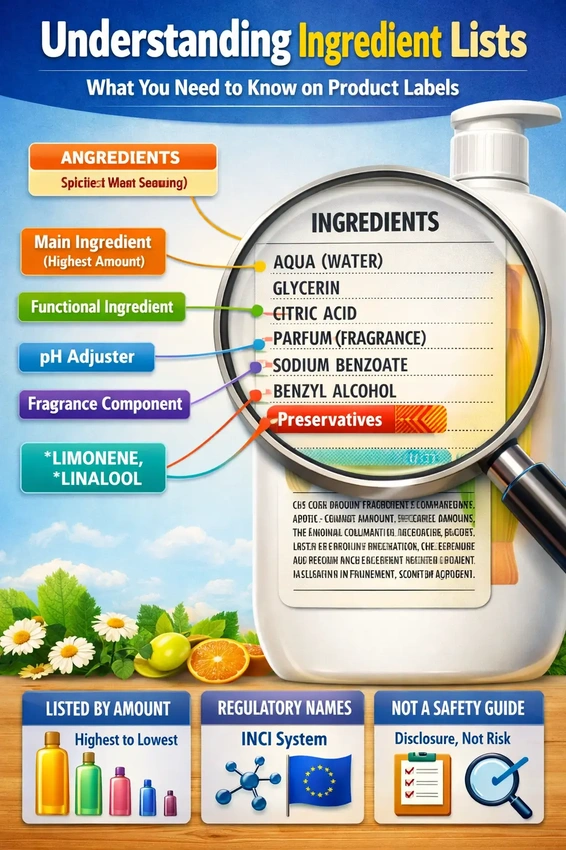 magnified ingredient list on packaging, scientific yet artistic