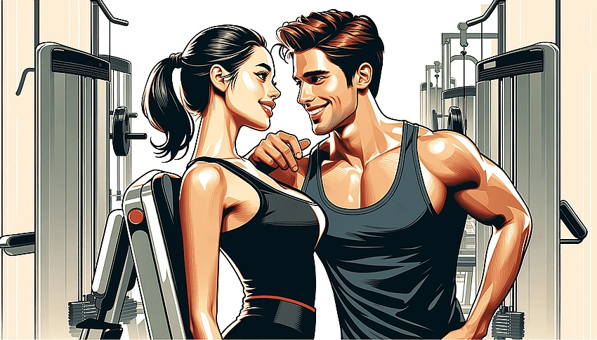 woman ignoring a man's gaze in gym, confident body language