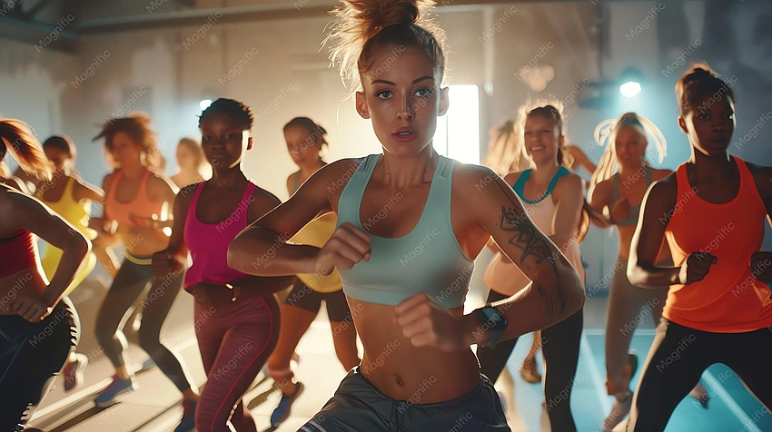 diverse women working out together, community gym