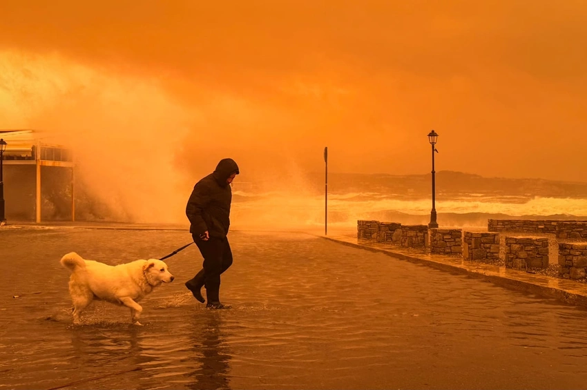 Saharan dust storm turns Greek skies red as floods claim a life