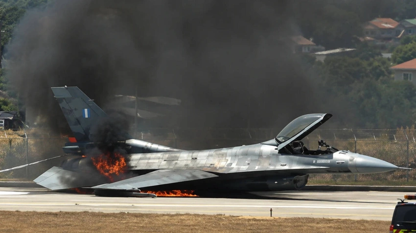 F-16 Crash-Lands at Busy Greek Airport, Bursts into Flames! Pilot Safe