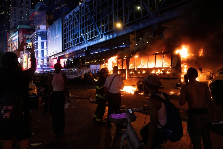 Chaos Erupts in Times Square: Knicks Win Leads to Bus Fire, Teen Shot