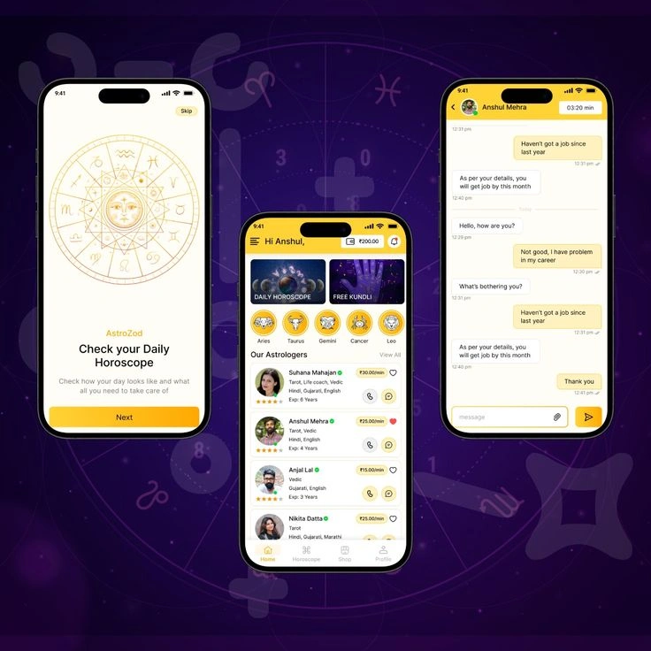 Astrological texting app interface