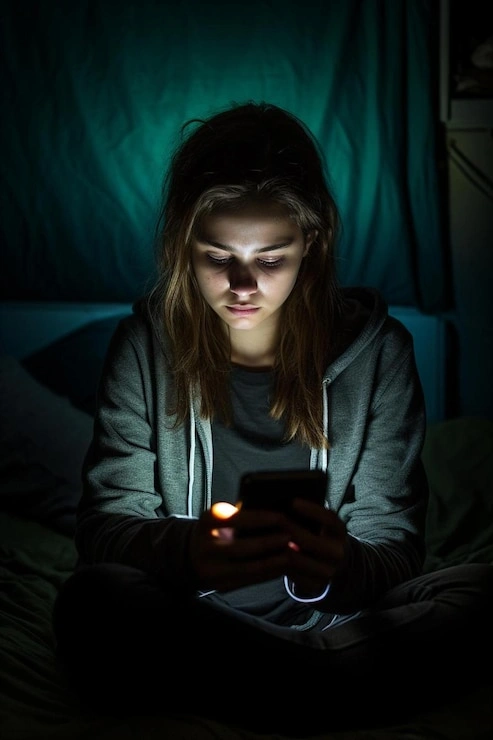 Mysterious person texting in dim light