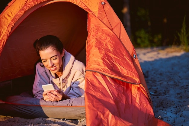 Person texting while traveling or exploring