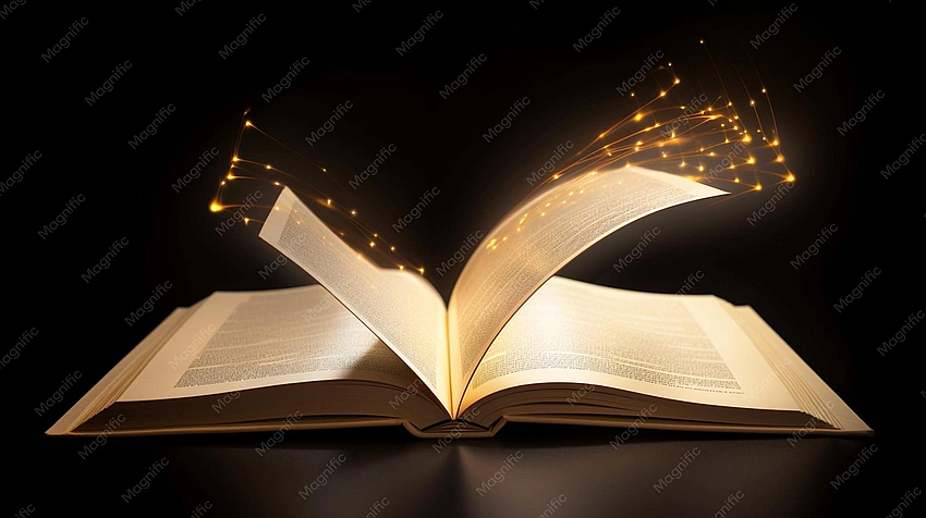 open book with glowing pages, new literary standard