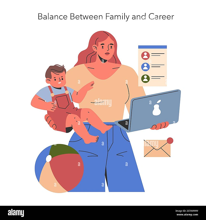 woman balancing career and family, everyday life challenges