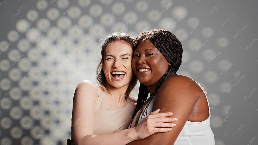 Diverse women laughing, self-love, body positivity, empowering