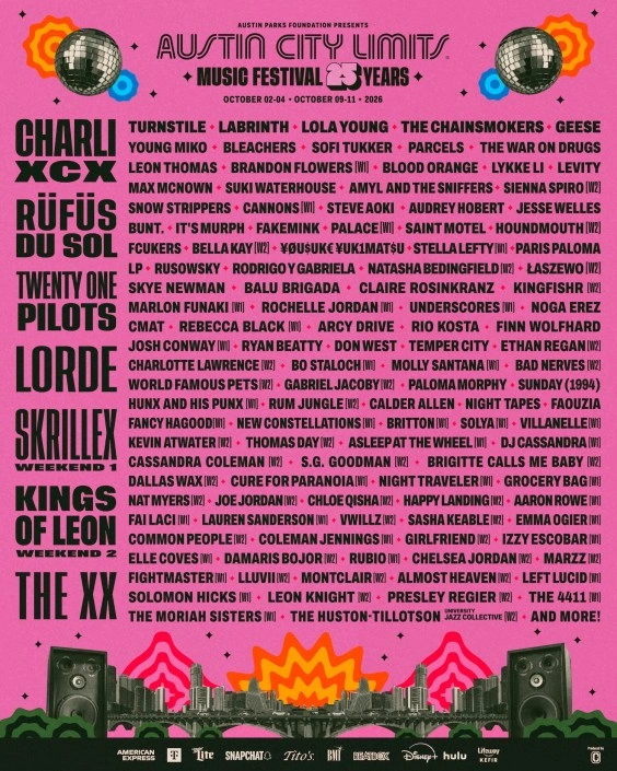 ACL 2026 Lineup Unveiled: Charli XCX, Lorde, The xx Lead Two-Weekend Fest in Austin