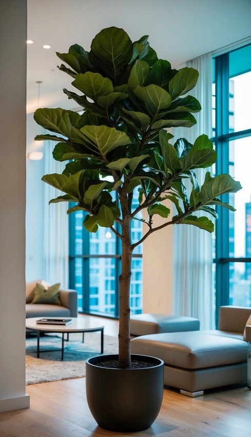 Modern apartment with large Fiddle Leaf Fig