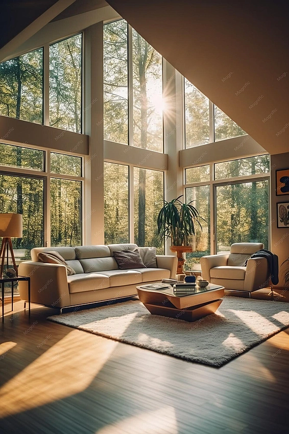 Sun-drenched living room with bright windows