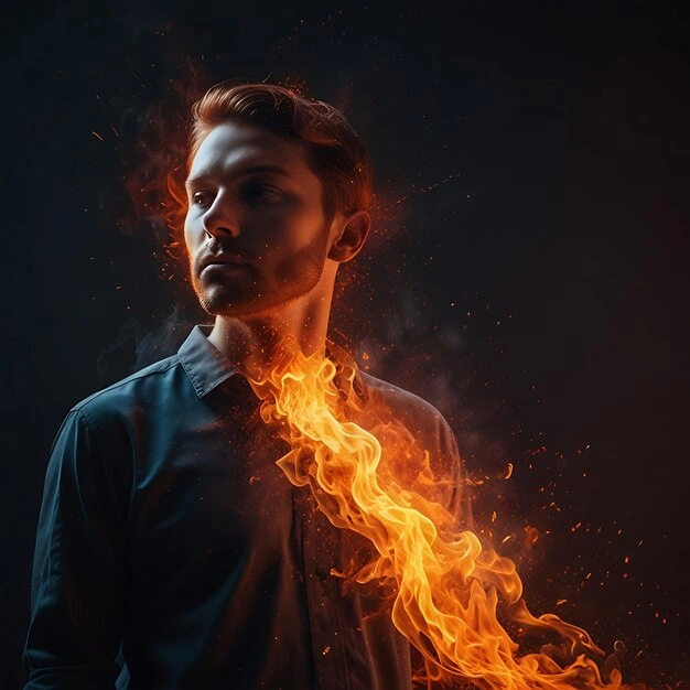 Man with a fiery personality, confident man leading, dynamic male portrait