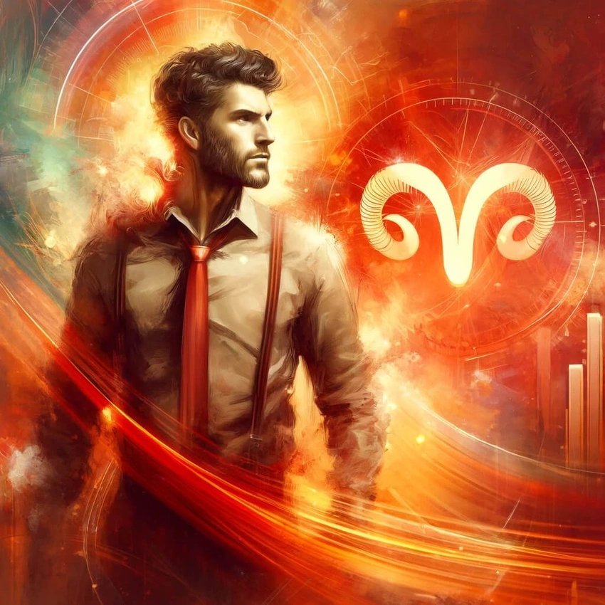 Confident man smiling, Aries zodiac sign art, energetic man in crowd