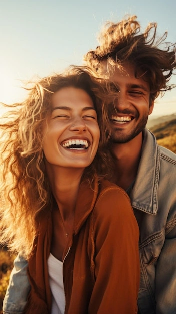 Passionate couple laughing, dynamic couple in love, adventurous date ideas