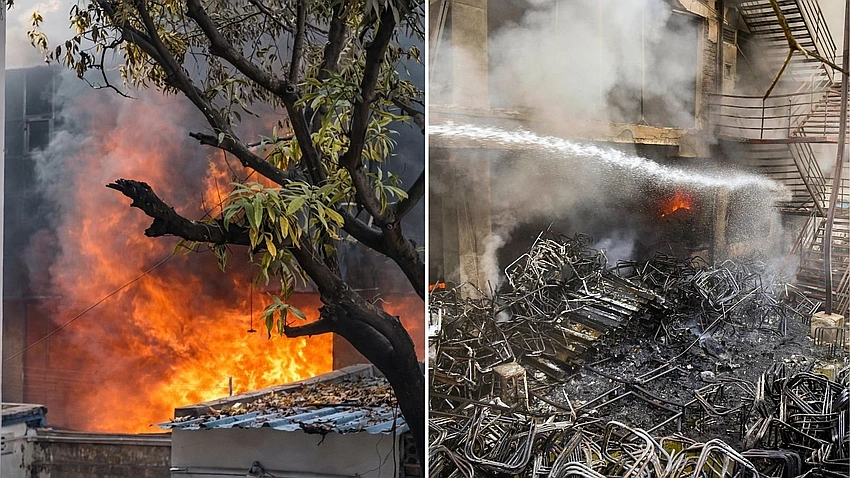 Hyderabad Fire Rages at Nampally Furniture Store; 10 Tenders Rush In
