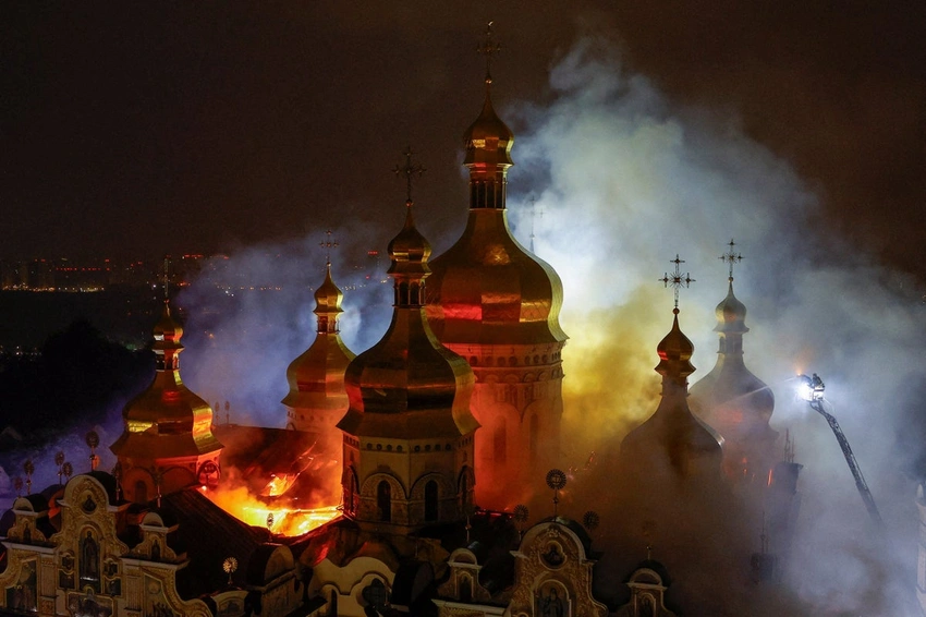 Historic Kyiv Monastery Ablaze After Russian Missile & Drone Attacks