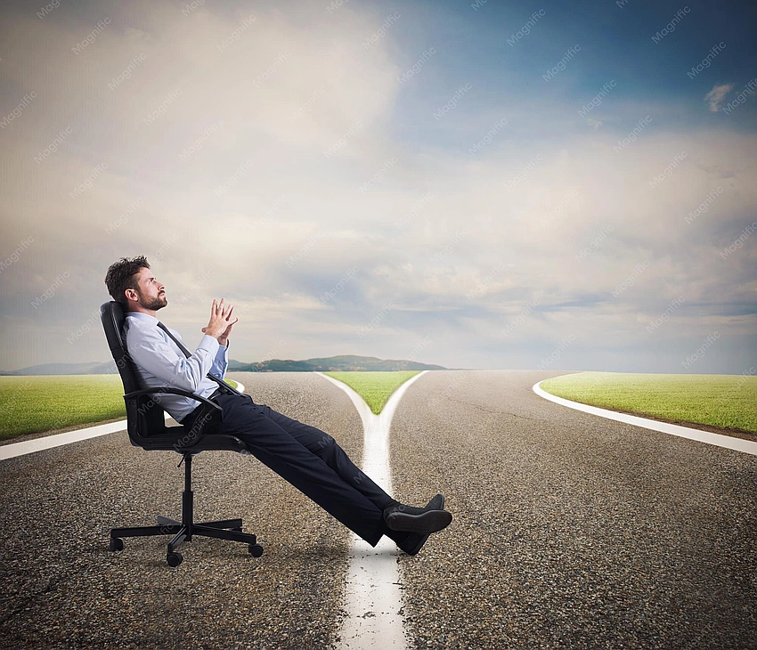 Person hesitant at a crossroads, difficult choice