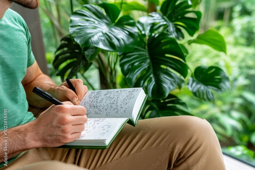 Person journaling pensive, self-reflection