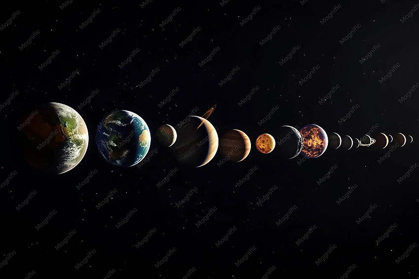 Planets moving backward illusion, sparkly cosmic background