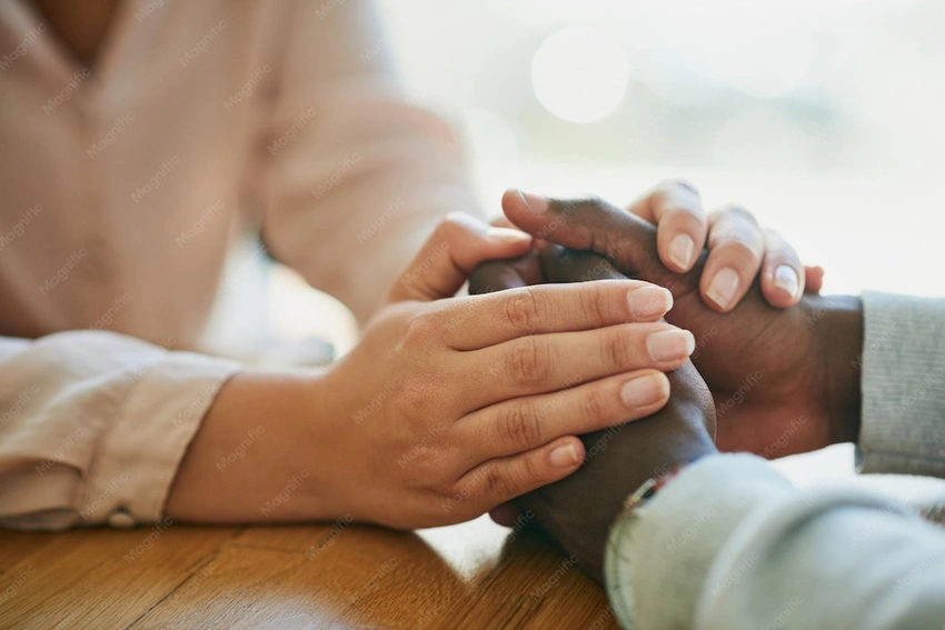Couple supporting each other, open communication, resolving conflict, caring gesture
