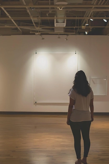 Person looking determinedly at a blank canvas or map, planning their future, colorful, hopeful, empowerment