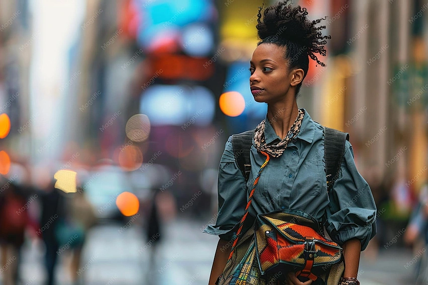 stylish person walking in city, diverse aesthetics