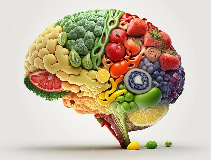 Healthy brain food snacks, colorful fruit and nuts