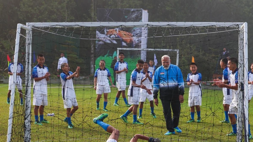Modi Plays Football with Youth in Gangtok During Sikkim Visit