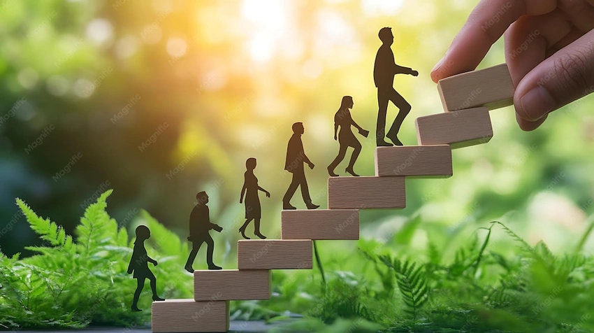 person taking small steps on a path, gradual progress