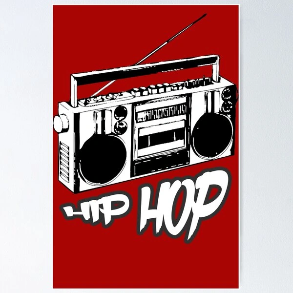 90s hip hop boombox, vintage rap concert poster