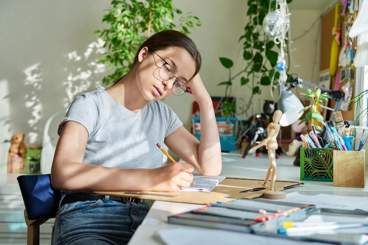 Teenager dreaming with creative tools