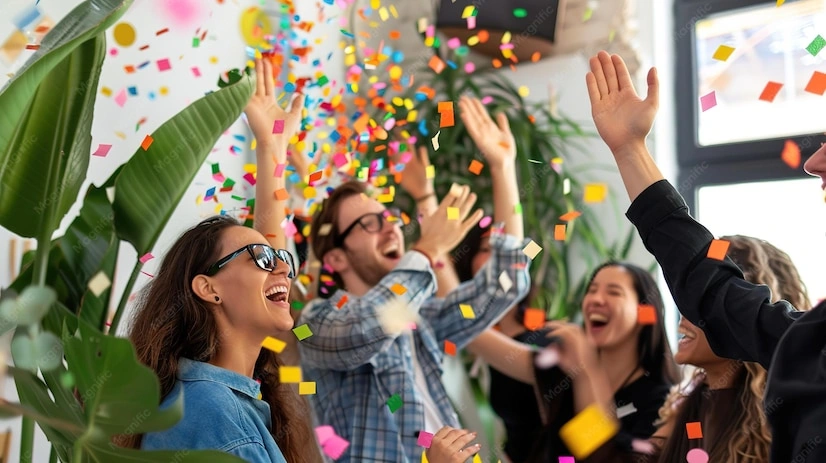 Person celebrating small success, confetti