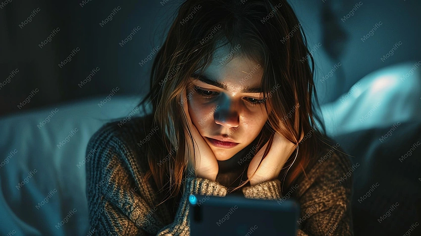 woman staring at phone, thoughtful, emotional dilemma