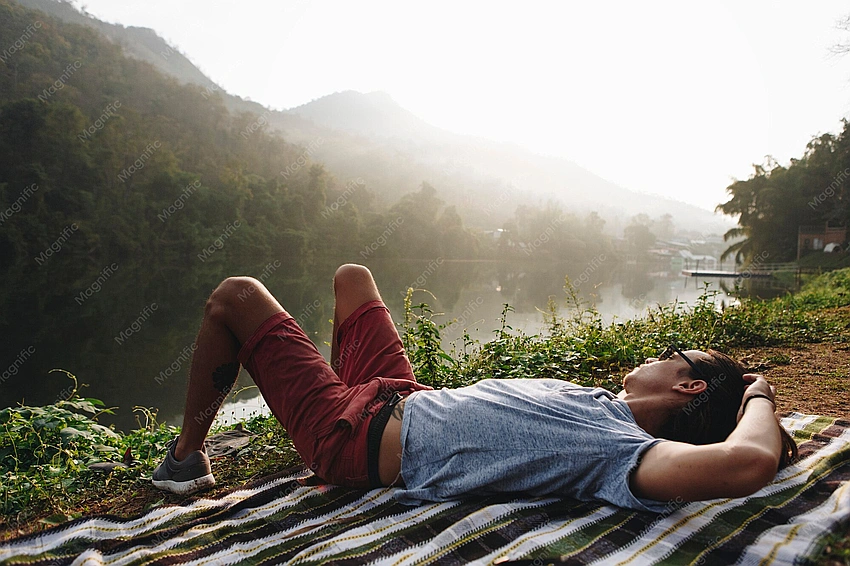 Man enjoying nature, comfortable and relaxed